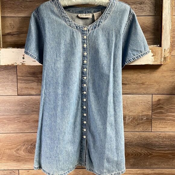 Oh! Mamma Maternity Button Up Toe Back Blue Jean Top Blouse, Small, Vintage - Picture 3 of 6